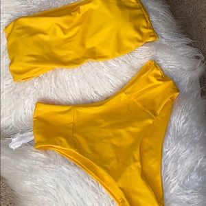 Yellow high waisted cheeky bikini